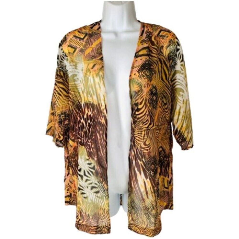 New Directions S Sheer Open Front Top Colorful Mixed Animal Print Zebra Cheetah